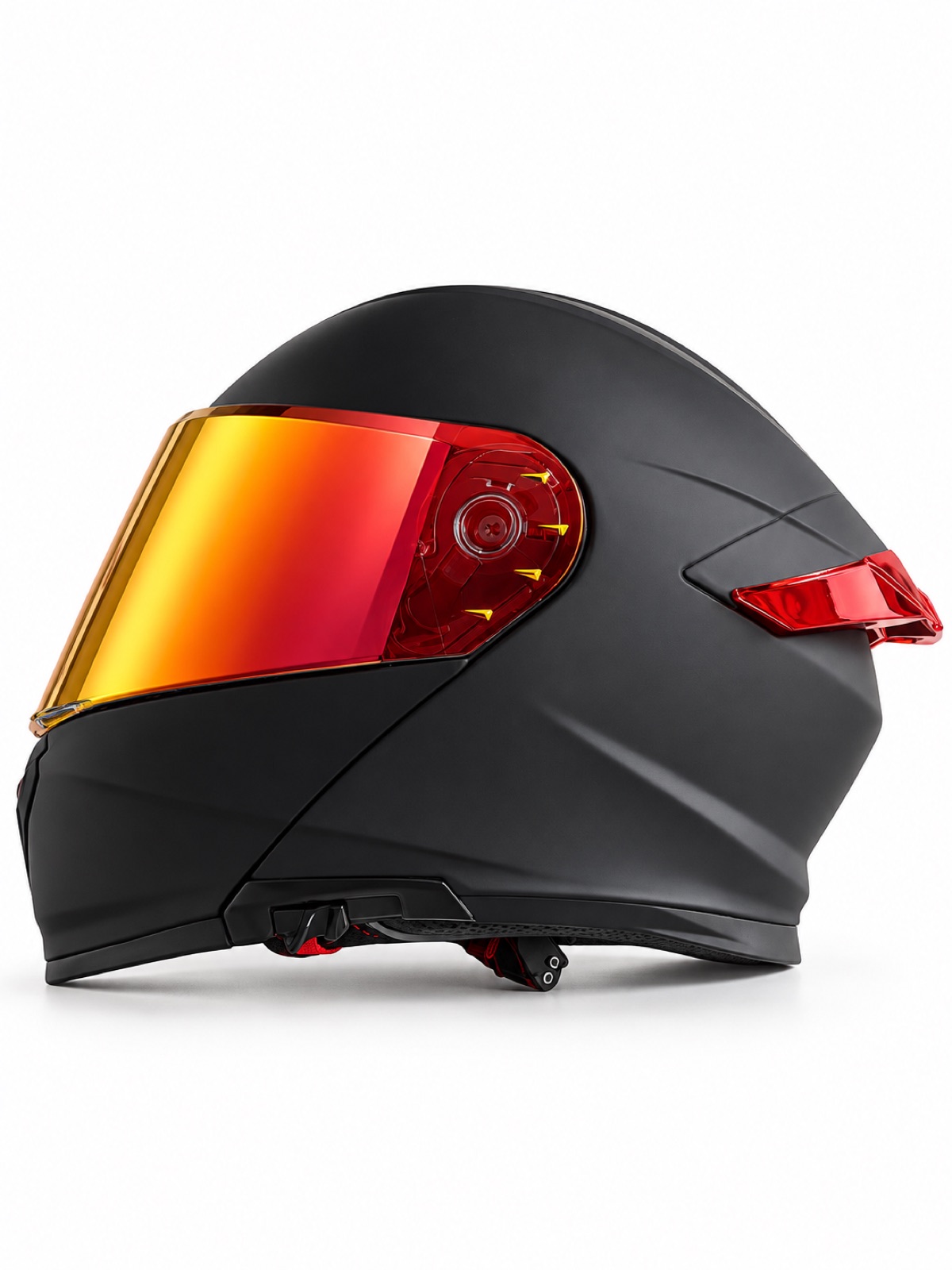 Casco modular XVEX NP-900 negro con rojo, distintas vistas al desplazarse
